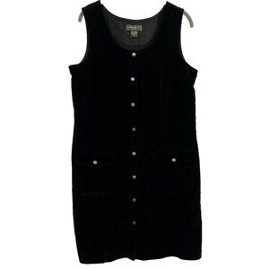 Eddie Bauer Women's Dress Medium Petite PM Black Velvet Sheath Pockets Snap Up